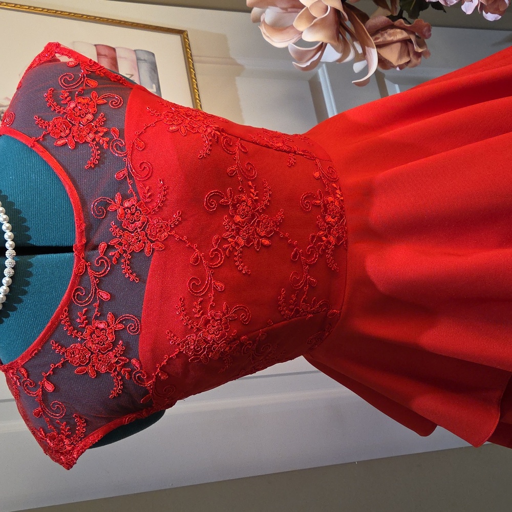 Nwot Doly 36 Size Elegant Red Lace Mini Dress - Picture 10 of 17